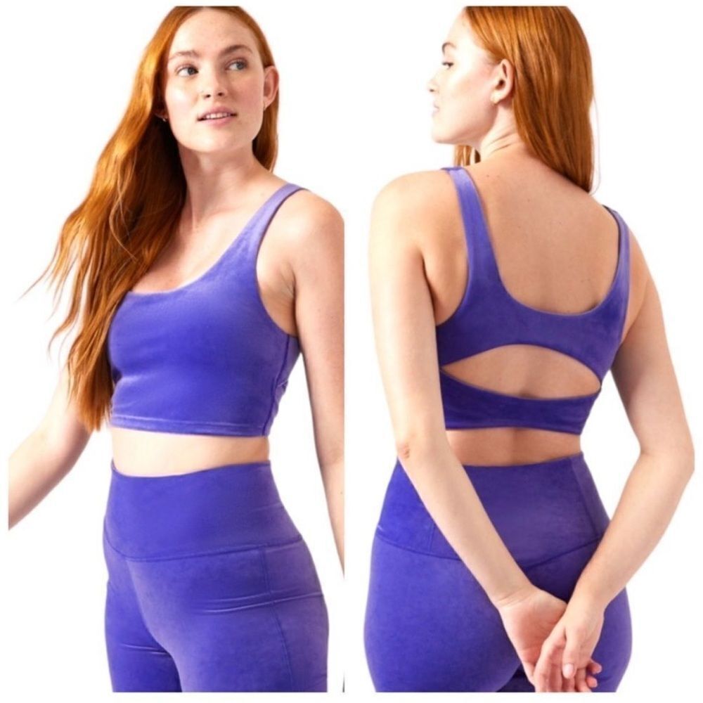 Athleta VELVET CUT OUT CROP A-C NEW with tags Size Large A-C Nobel Blue